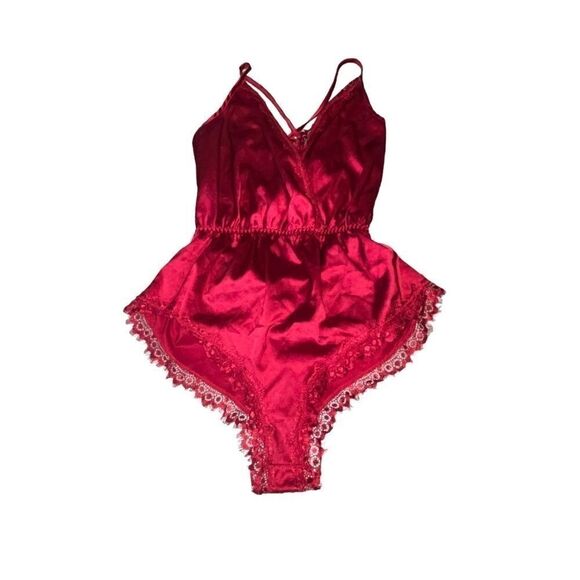 Women's Avid Love Red Satiny Teddy Bodysuit - Picture 1 of 6